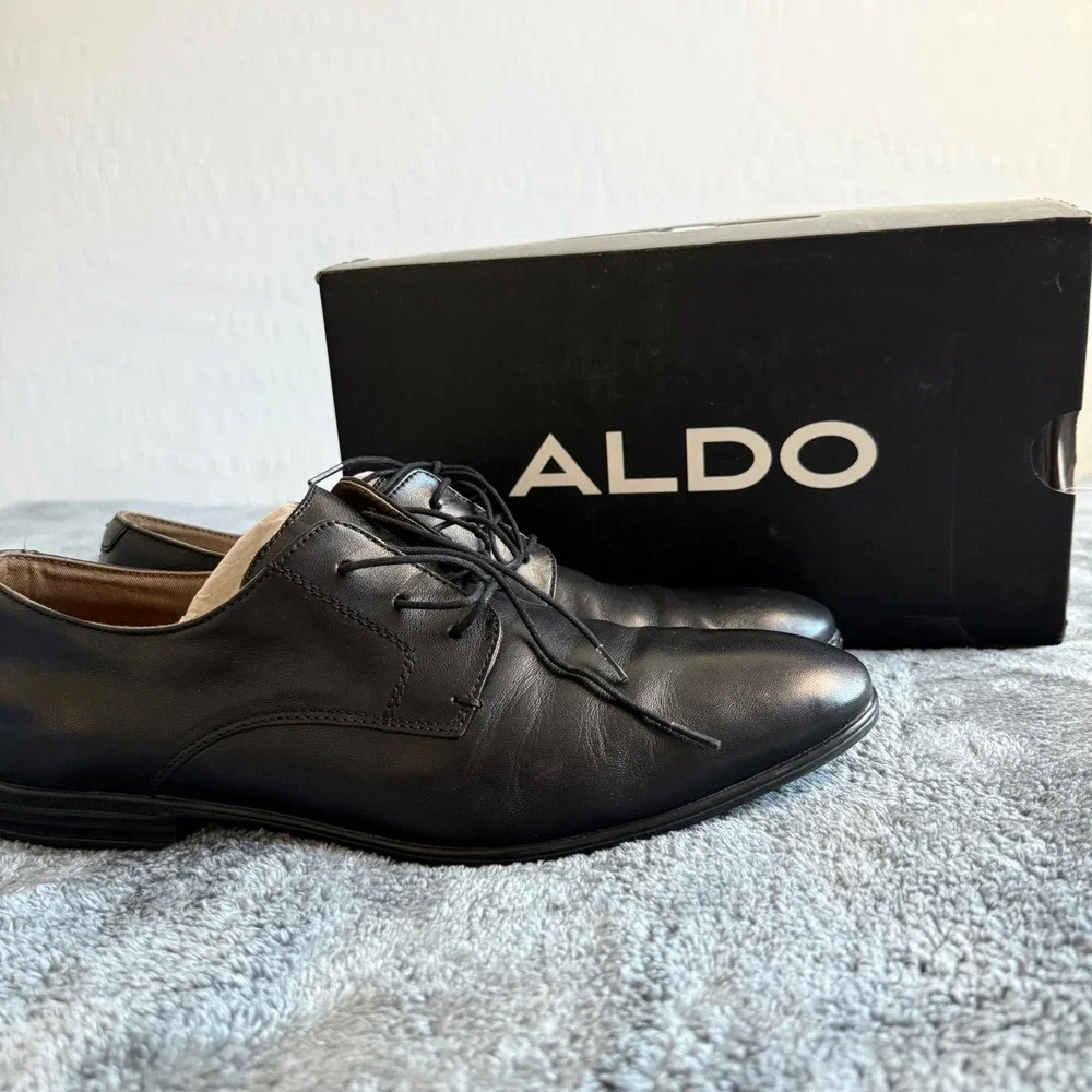 Aldo Black Leather Dress Shoes Men's US 9 Oxford Lace Up Formal Business